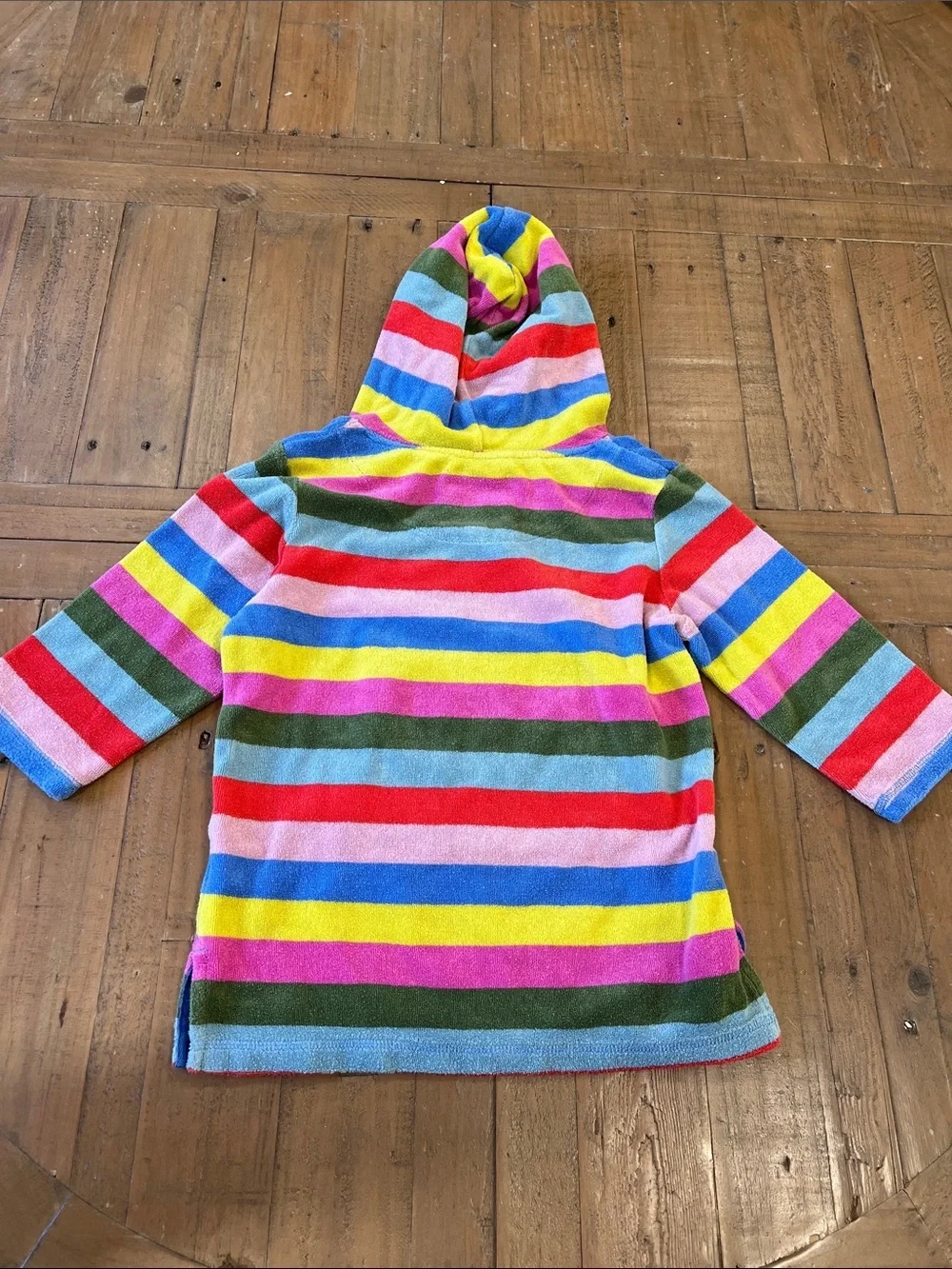 Mini Boden rainbow stripe Terrycloth toweling hoodie swim cover 3-4 years